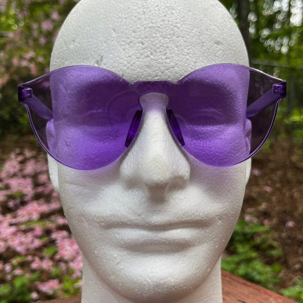 Purple Rimless Transparent Clear Lens Sunglasses